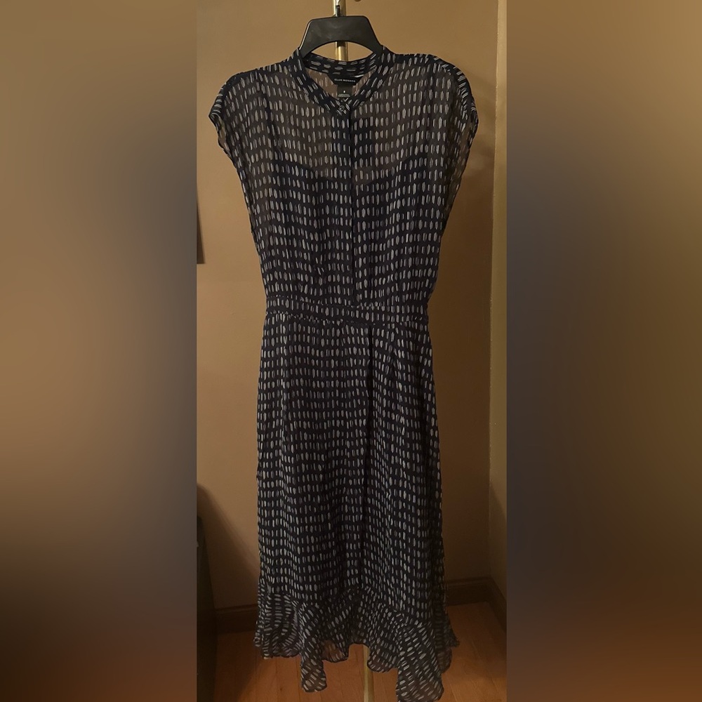 Club Monaco Navy Printed Midi Dress
